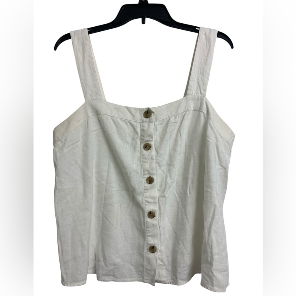 J. Crew Factory Linen Button Up Sleeveless Crop Top Size L Coastal Grandma Beach
